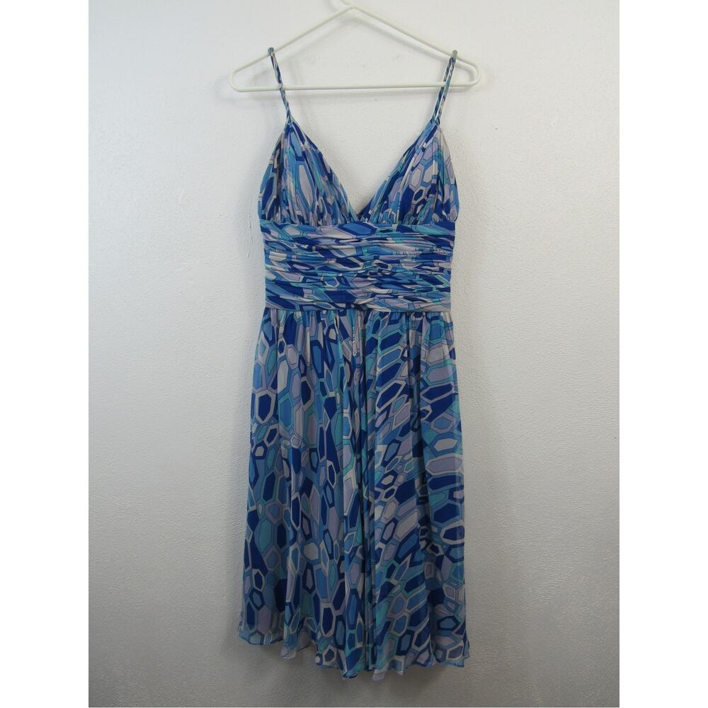 Marc Bouwer Size 4 Y2K Blue Funky Pattern Mini Tank Dress 100% Silk Glamit!